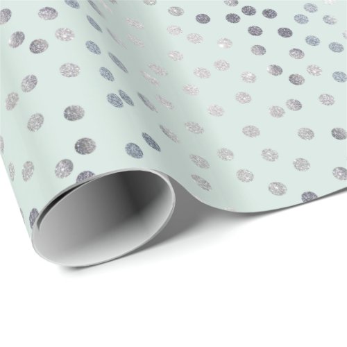 Pale Mint Green and Silver Glitter City Dots Wrapping Paper