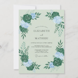 Pale Mint Hydrangea Eucalyptus Wedding Invitation