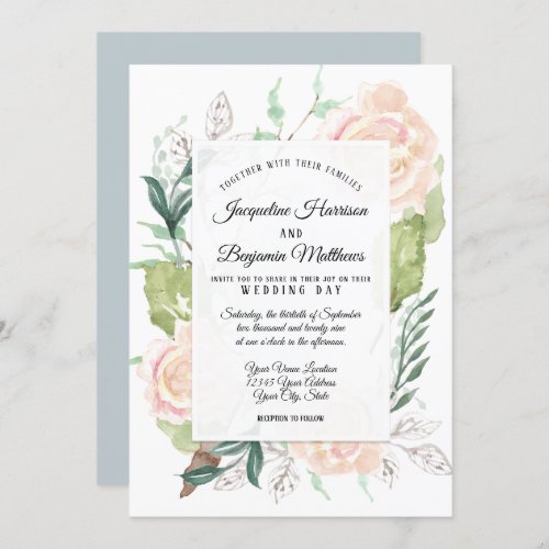 Pale Mist Elegant Watercolor Art Floral Ivory Rose Invitation