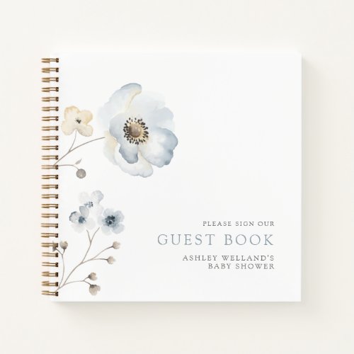 Pale Modern Simple Floral Baby Shower Guestbook Notebook