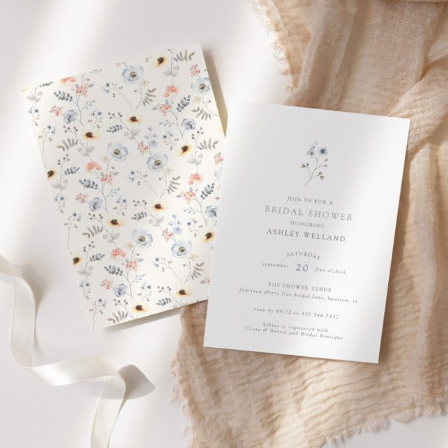 Pale Modern Simple Floral Bridal Shower Invitation (Creator Uploaded)