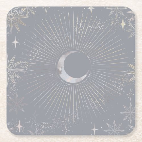 Pale Moon Burst Square Paper Coaster
