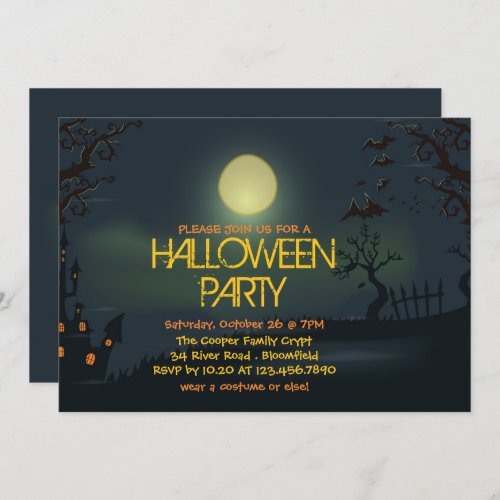 Pale Moon Halloween Party Invitation