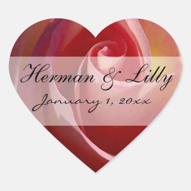 Pale Moon Rose Personalized Wedding Heart Sticker (Front)