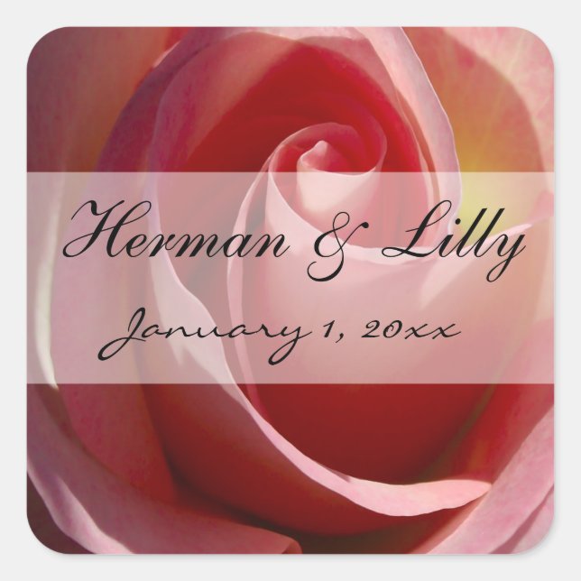 Pale Moon Rose Personalized Wedding Square Sticker (Front)