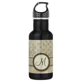 Pale Moss Coin Pattern with Monogram Stainless Steel Water Bottle