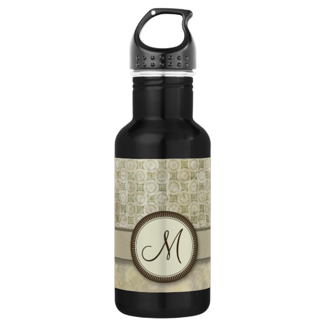 Pale Moss Coin Pattern with Monogram Stainless Steel Water Bottle (Front)