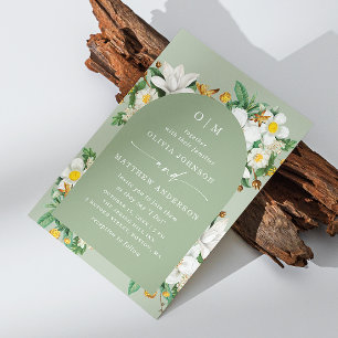 Pale Moss Floral Wedding Sage Green Arch + QR Invitation