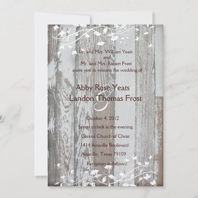 Pale Old Wood Look Wedding Invitation--Gold Tint Invitation (Front)