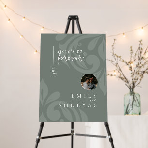 Pale Olive Damask Photo Wedding Welcome Sign
