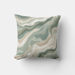 Pale Olive Green Sage Beige Cream Abstract Coastal Throw Pillow