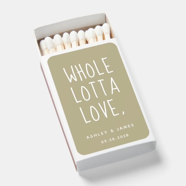 Pale Olive Green Whole Lotta Love Wedding Matchboxes (Front Open)