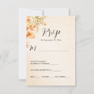 Pale Orange Cream Autumn Floral Wedding RSVP Card