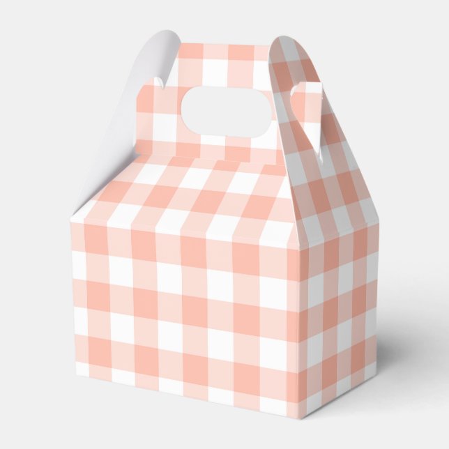 Pale Orange Gingham Plaid Gabled Party Favor Box (Front Side)