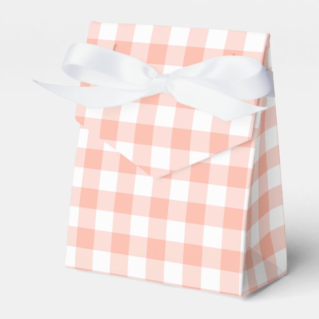Pale Orange Gingham Plaid Tent Party Favor Box (Front Side)