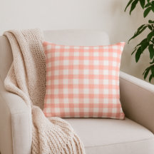 Pale Orange Gingham Plaid Throw Pillow