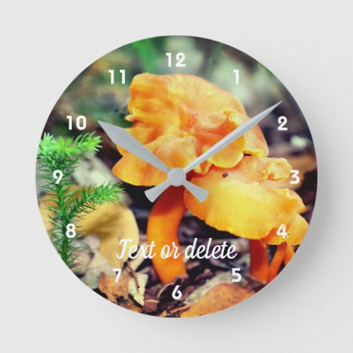 Pale Orange Wild Mushrooms Personalized Round Clock