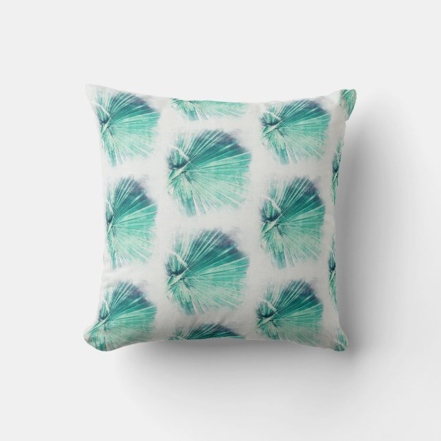 Pale Palm Tree Leaf Painted Pattern Cushion (Front)