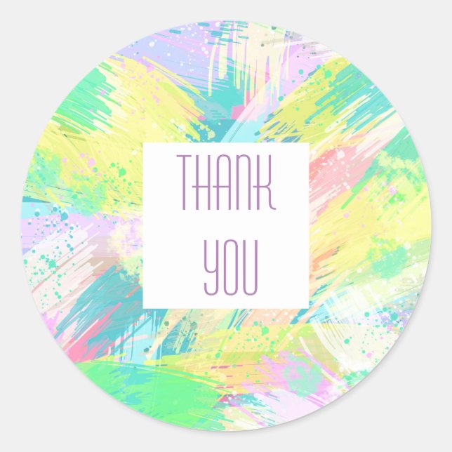 Pale Pastel Abstract Art Thank You Classic Round Sticker (Front)