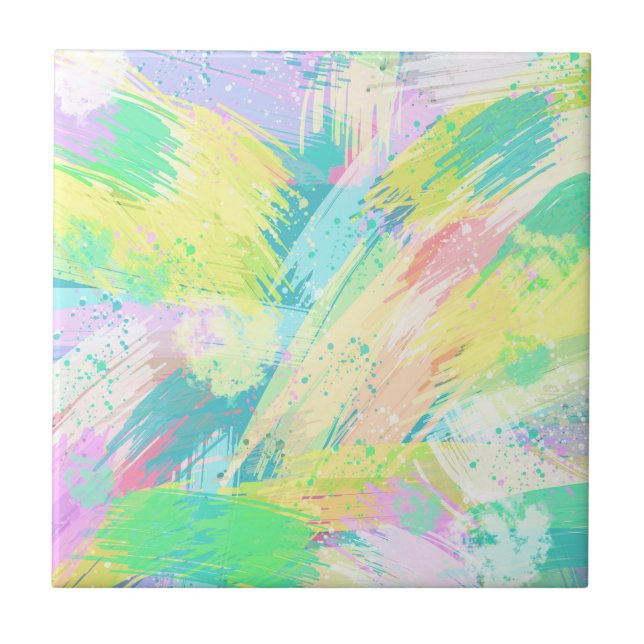 Pale Pastel Abstract Art Turquoise Yellow Ceramic Tile (Front)
