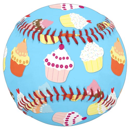 Pale Pastel Blue Cup Cakes Softball