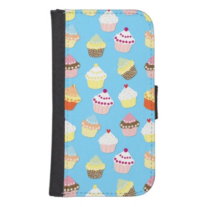 Pale Pastel Blue Cup Cakes Wallet Phone Case For Samsung Galaxy S4