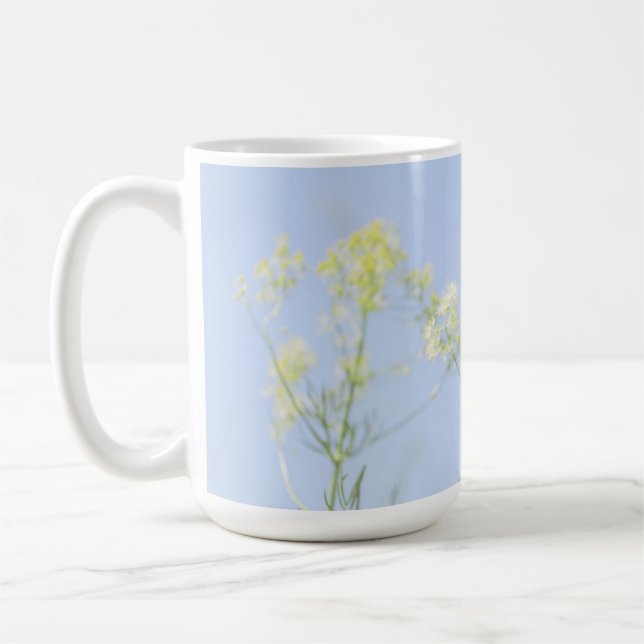 Pale Pastel Blue Sky Wild Flowers Meadow Coffee Mug (Left)