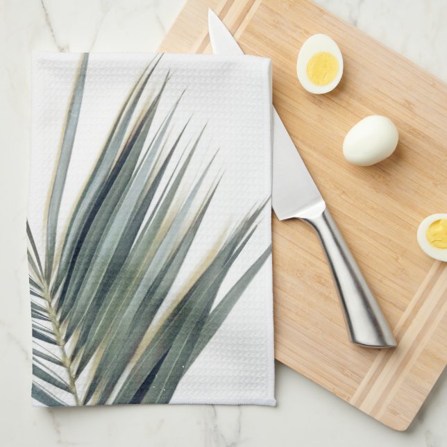 Pale Pastel Green Palm Tree Leaf  Kitchen Towel (Quarter Fold)