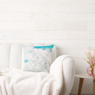 Pale Pastel Light Blue Turquoise Tree Brunches Sky Throw Pillow