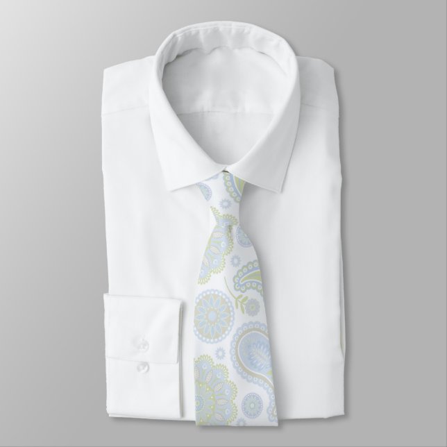 Pale Pastel Paisley Pattern Wedding Neck Tie (Tied)