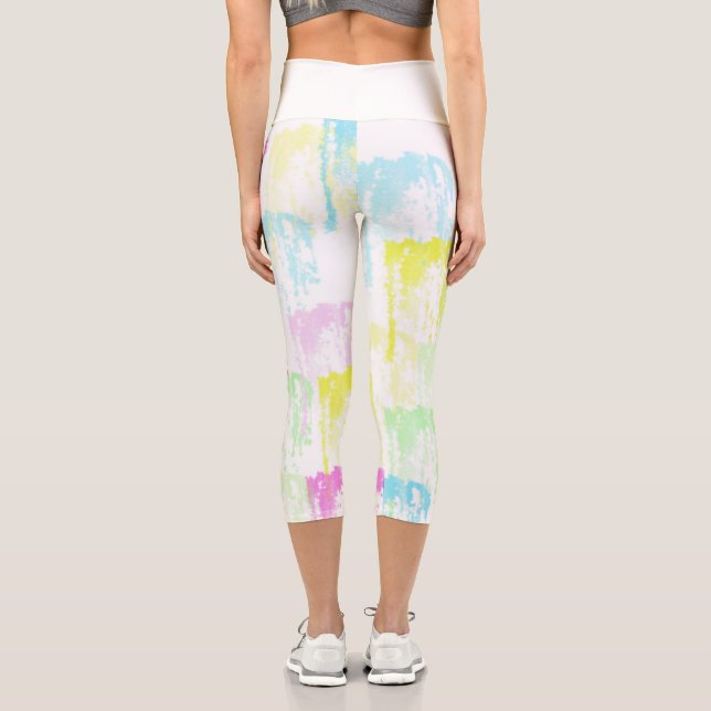 Pale Pastel Turquoise Green Blue Pink Abstract Art Capri Leggings (Back)