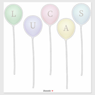 Pale Pastel Whimsical Balloons Custom Letters Sticker