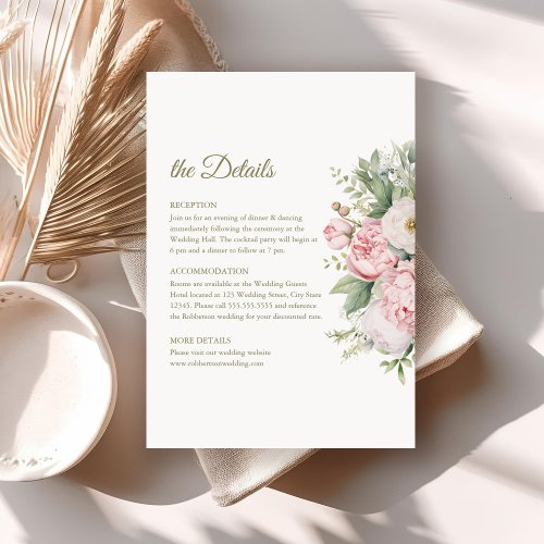 Pale Peach and Blush Floral Wedding Details Card