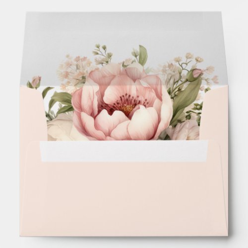 Pale Peach and Blush Pink Floral Wedding Envelope