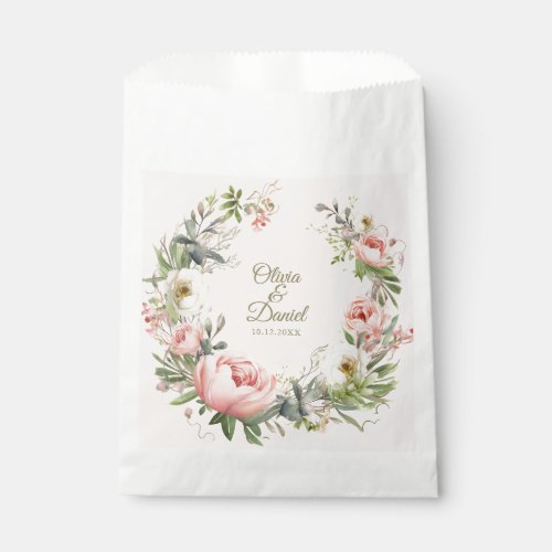 Pale Peach and Blush Pink Floral Wedding  Favor Bag