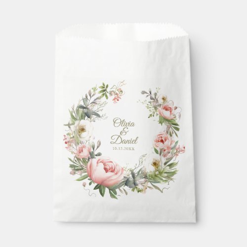 Pale Peach and Blush Pink Floral Wedding  Favor Bag