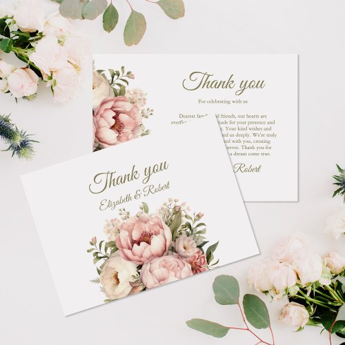 Pale Peach and Blush Pink Floral Wedding Thank You Card