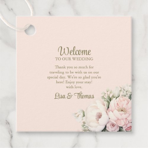 Pale Peach and Blush Pink Floral Wedding Welcome Favor Tags