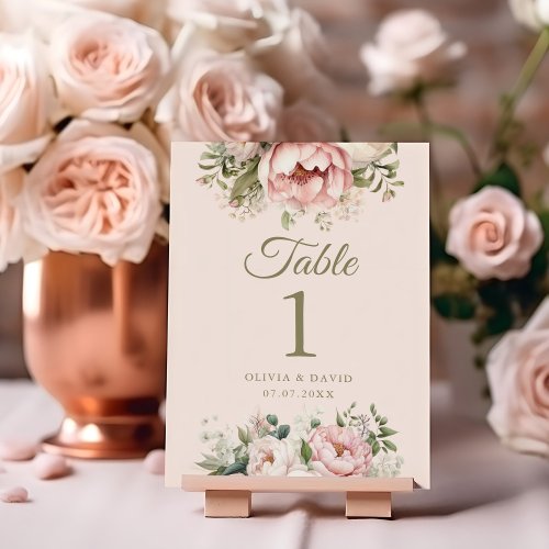Pale Peach and Blush Pink Wedding Table Number