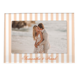 Pale Peach and White Stripe Wedding Magnetic Frame