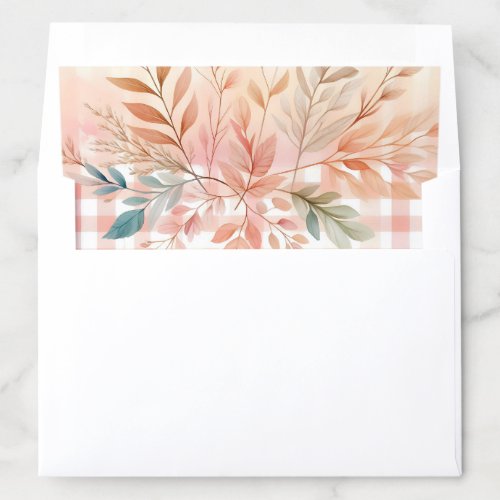 Pale Peach Beige Floral Leaf and Plaid Pattern Envelope Liner