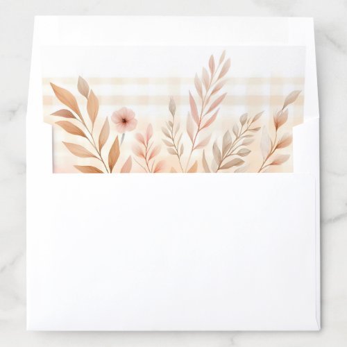 Pale Peach Beige Floral Leaf and Plaid Pattern Envelope Liner