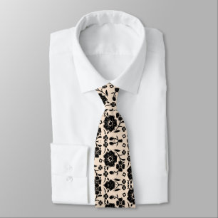 Pale Peach Black Floral Neck Tie