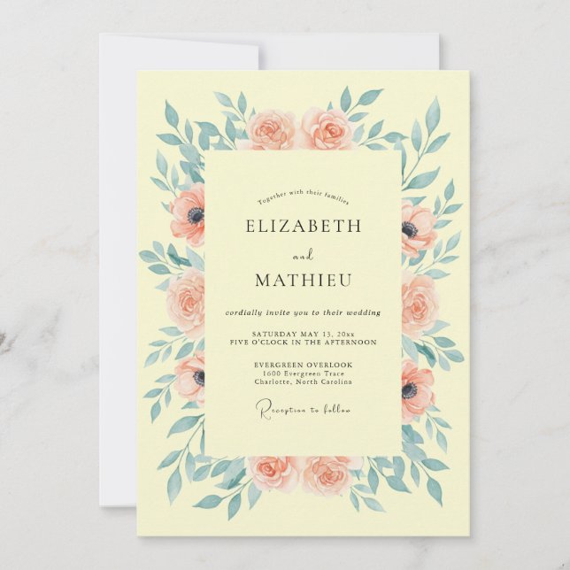 Pale Peach Blossom Flourish Wedding Invitation (Front)