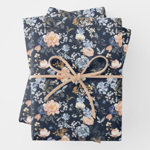 Pale Peach Blush Blue Bird  Wrapping Paper Sheets