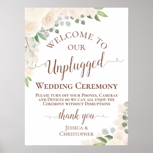 Pale Peach Boho Floral Unplugged Wedding Ceremony Poster
