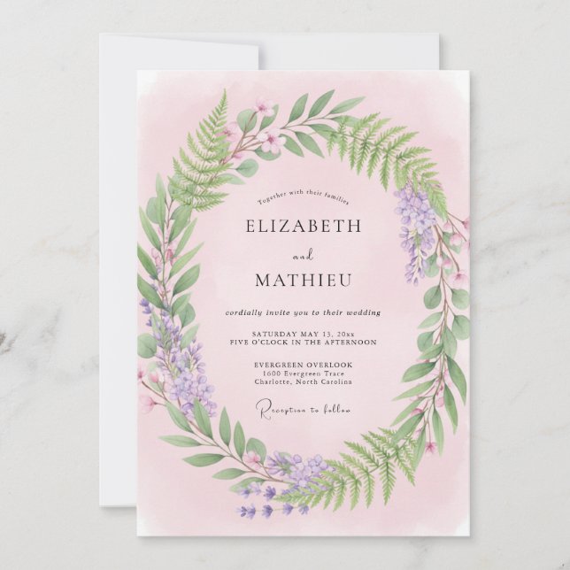 Pale Peach Fern Wedding Invitation (Front)