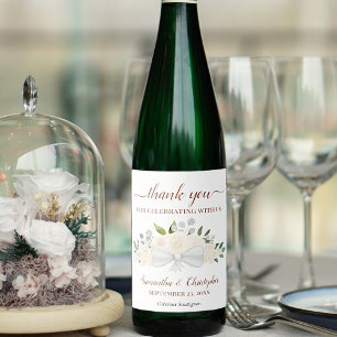 Pale Peach Floral Elegant Wedding Thank You Wine Label