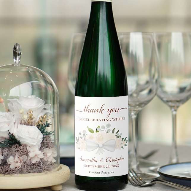 Pale Peach Floral Elegant Wedding Thank You Wine Label (Creator Uploaded)