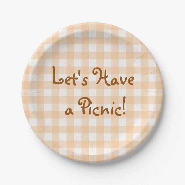 Pale Peach Gingham Picnic Paper Plates (Front)